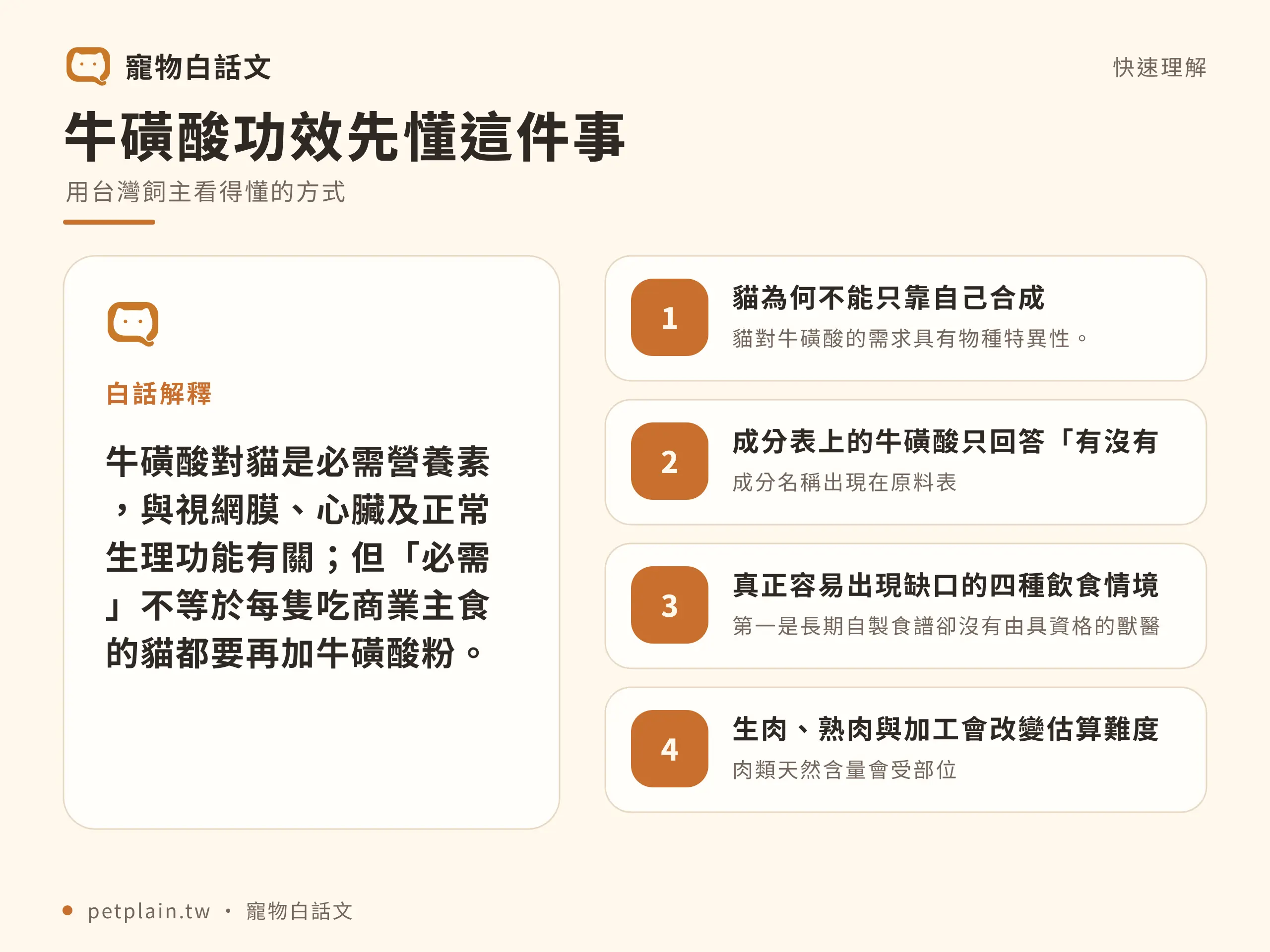 牛磺酸對貓有什麼作用?缺乏風險與補充原則:快速判斷