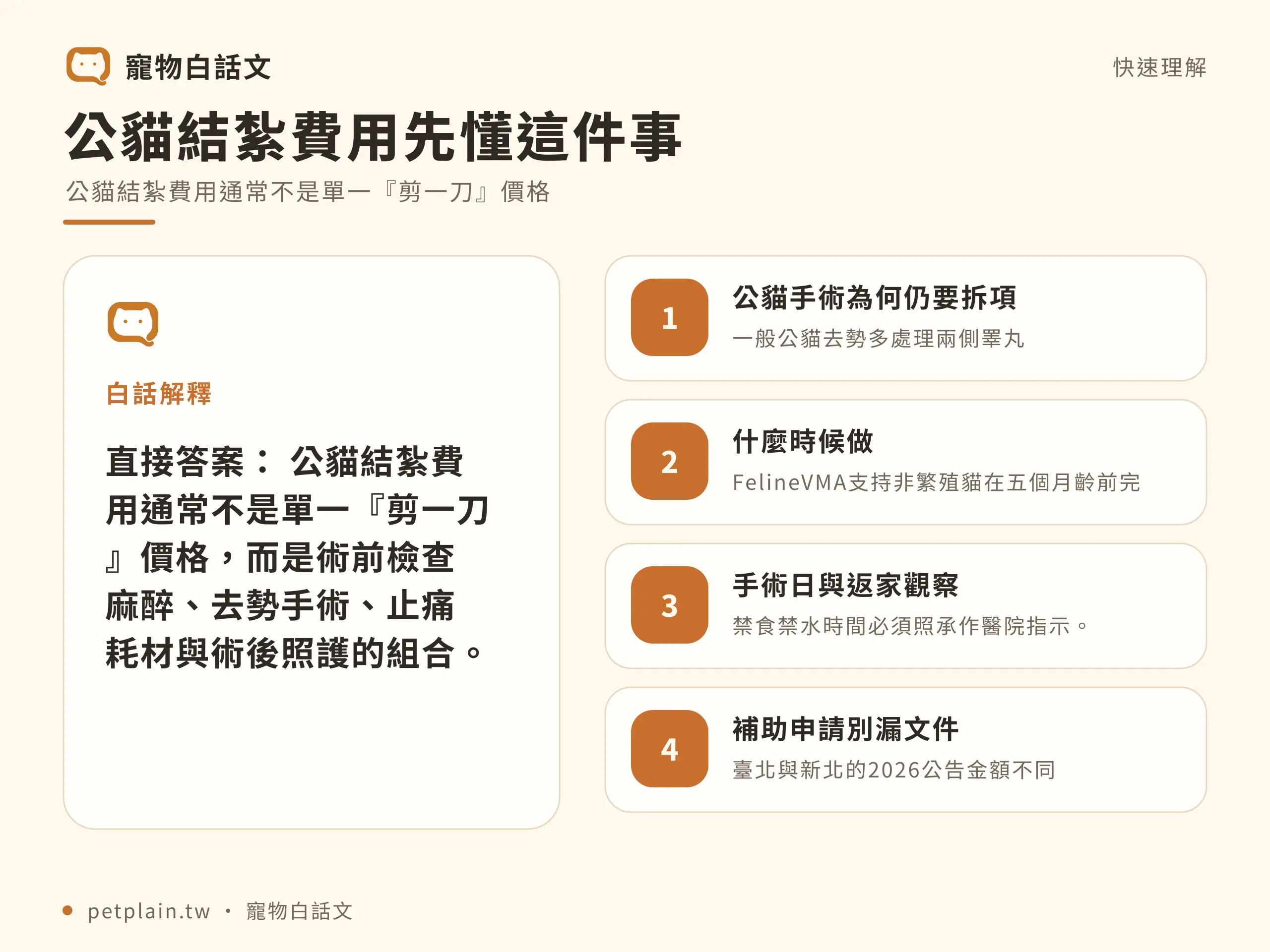 公貓結紮費用多少？檢查、麻醉與術後項目：快速判斷