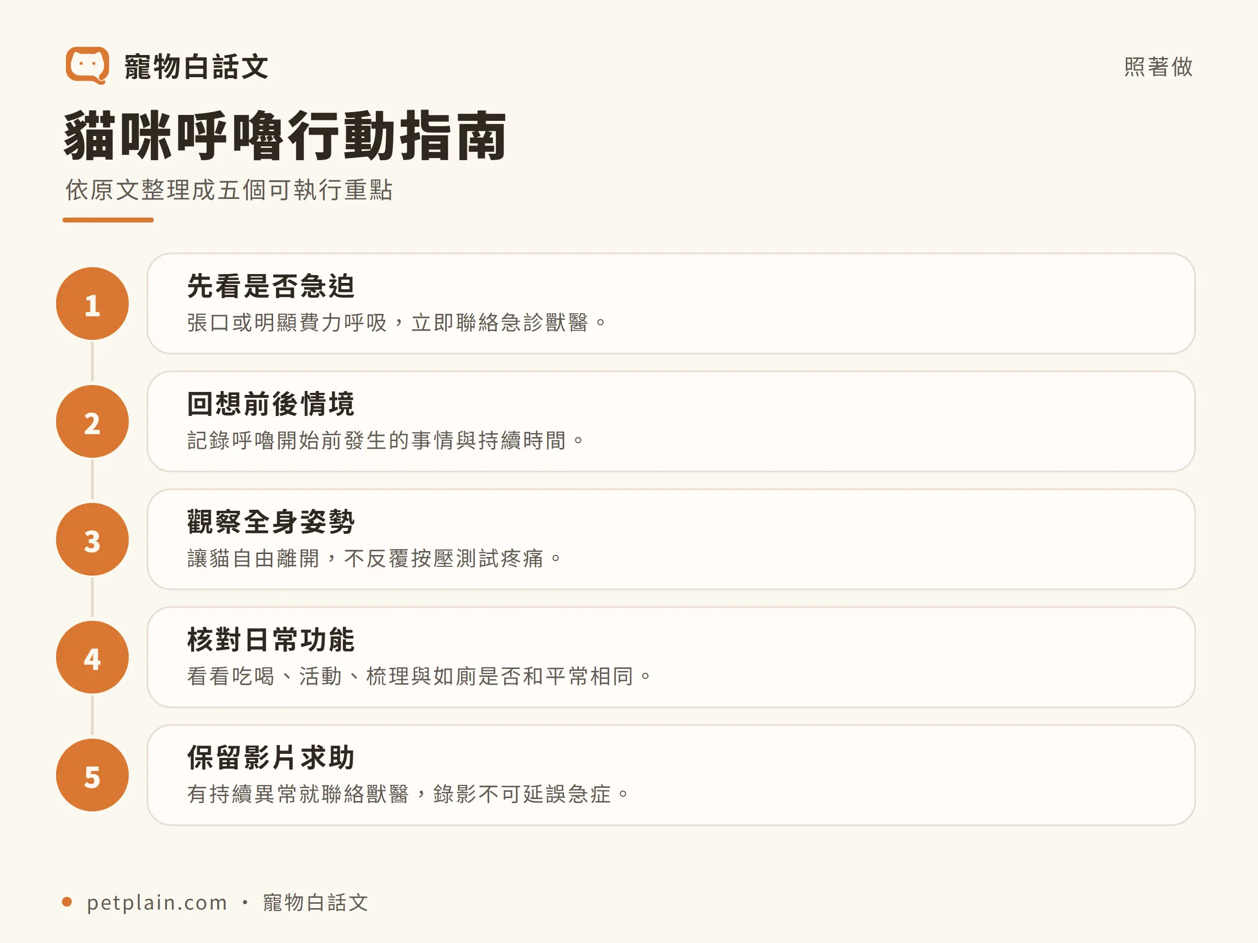 貓咪呼嚕｜行動指南：貓咪呼嚕行動指南；依原文整理成五個可執行重點；1