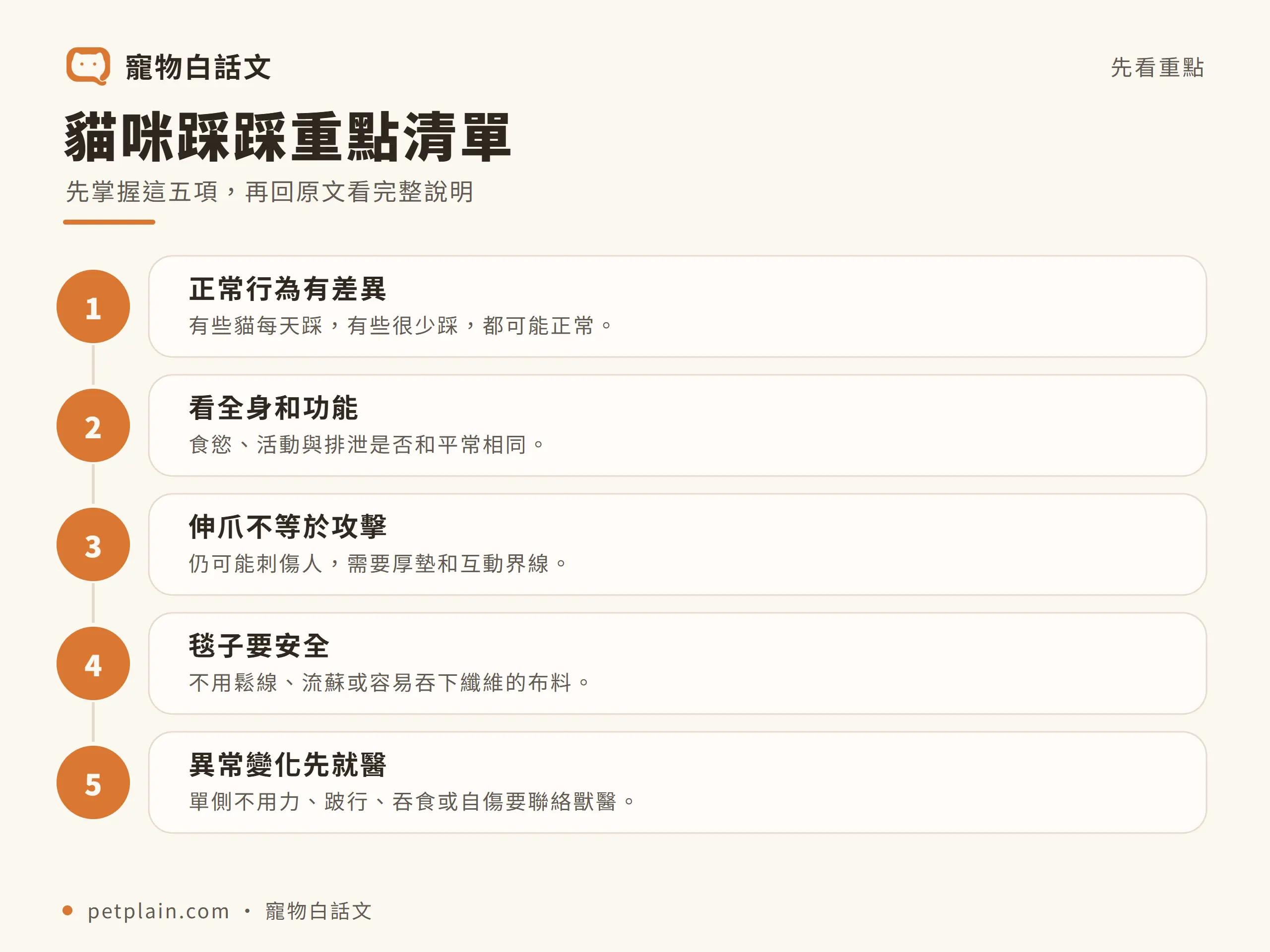 貓咪踩踩｜判讀重點：貓咪踩踩重點清單；先掌握這五項，再回原文看完整說明；1