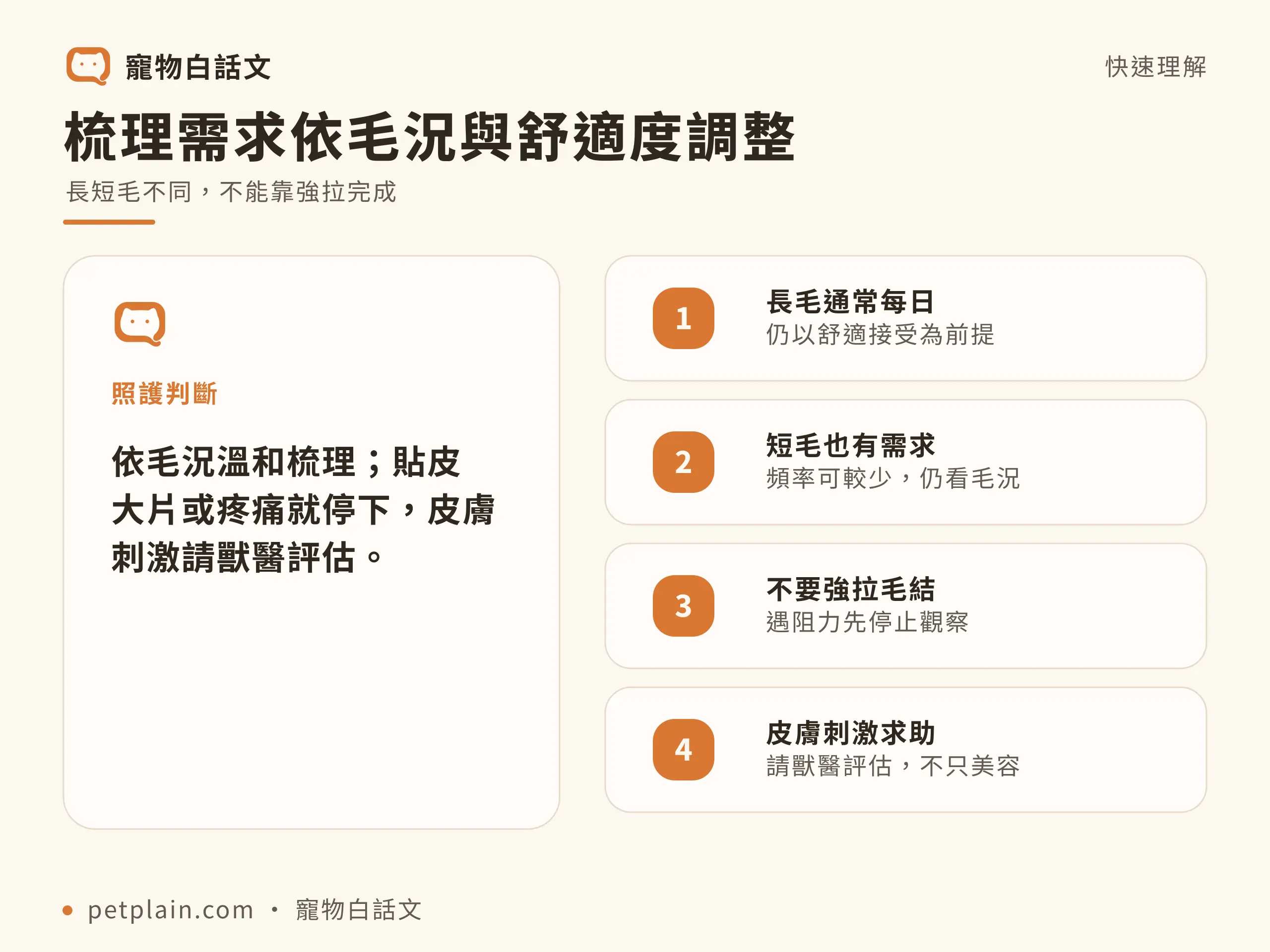 梳理需求依毛況與舒適度調整