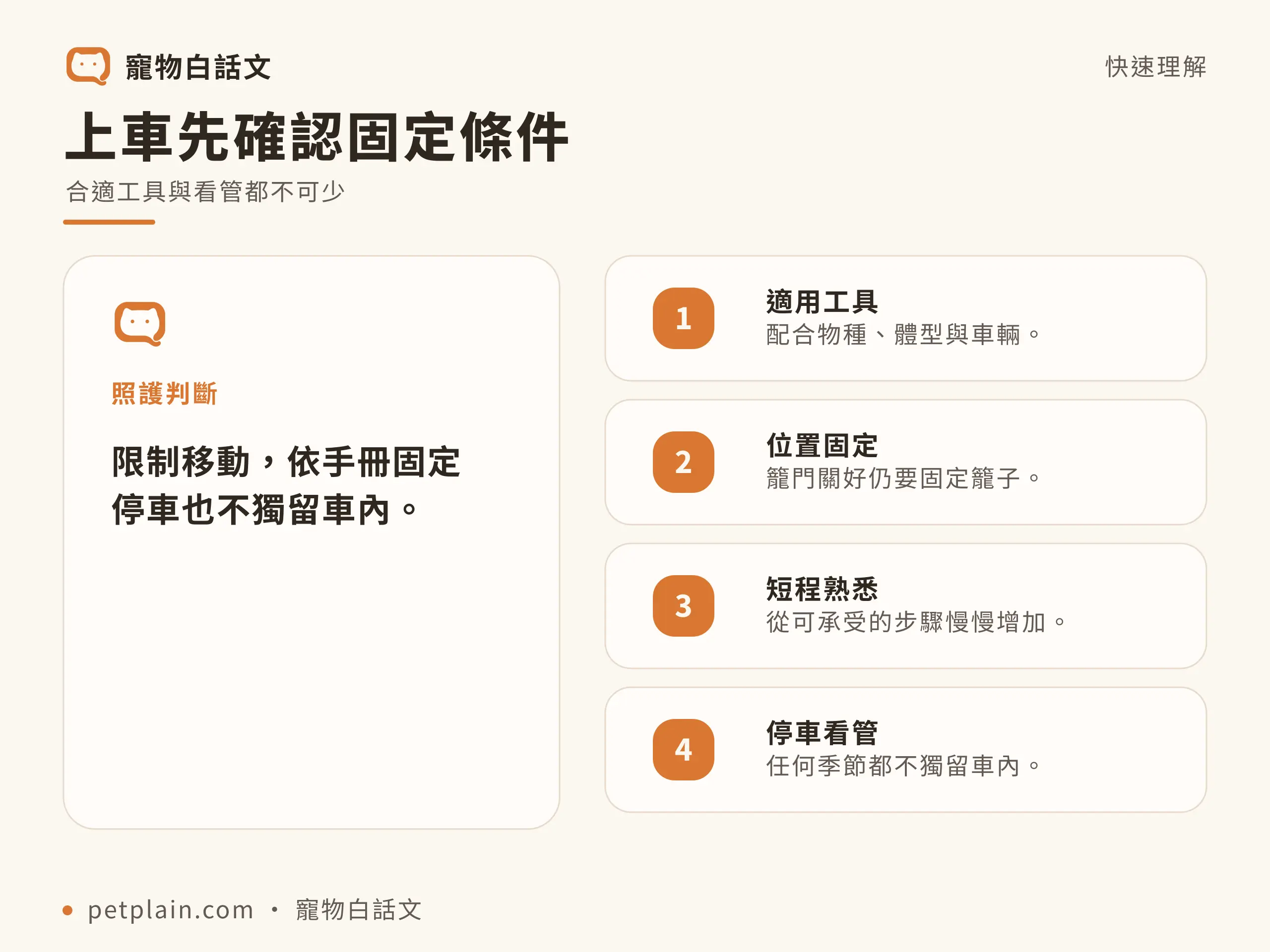 上車先確認固定條件，合適工具與看管都不可少